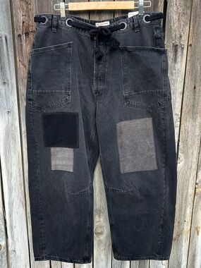 NWT Free People We The Free Moxie Low Slung Barrel Jean Night Hawk Black 33